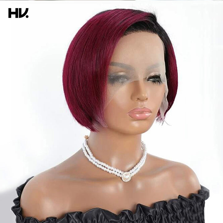 Glueless Ombre Pixie Cut 6 inches J Part Human Hair Wig