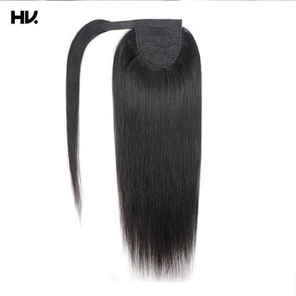 Ponytail Clip-in Straight Natural Black Human Hair Extensions