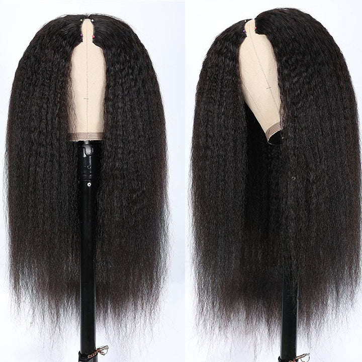 Glueless V Part Wig Kinky Straight Human Hair Wigs No Leave Out Thin V Part Wig