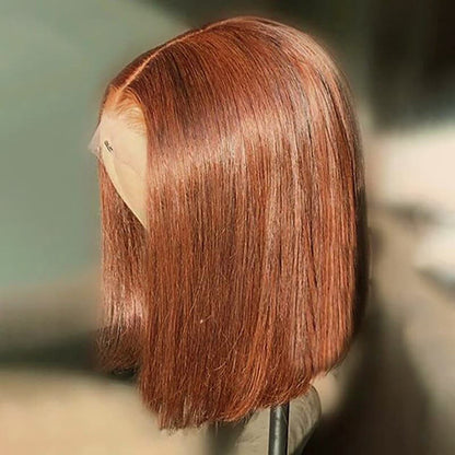 Short Auburn Brown Bob Wig Lace Part Bob Lace Front Wigs 180% Density
