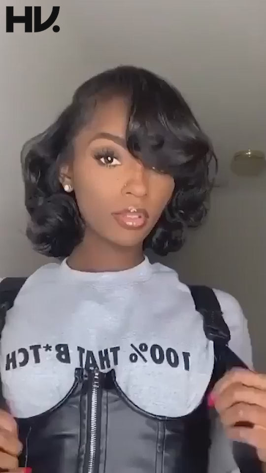 [Zoe] 150% Wavy 7x5 Lace Bob Wig Glueless Bob Lace Human Hair Wig