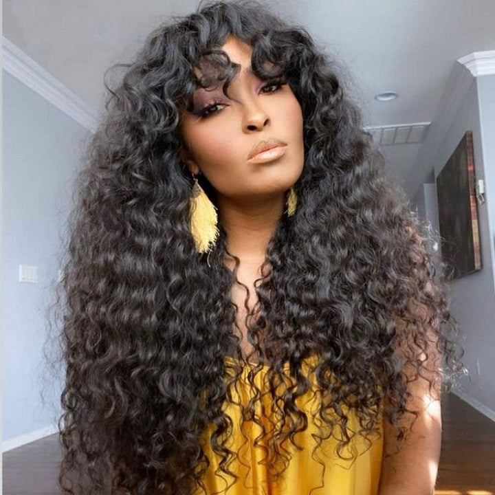 Glueless Curly Wig With Bangs Full Machinemade Human Hair Wig