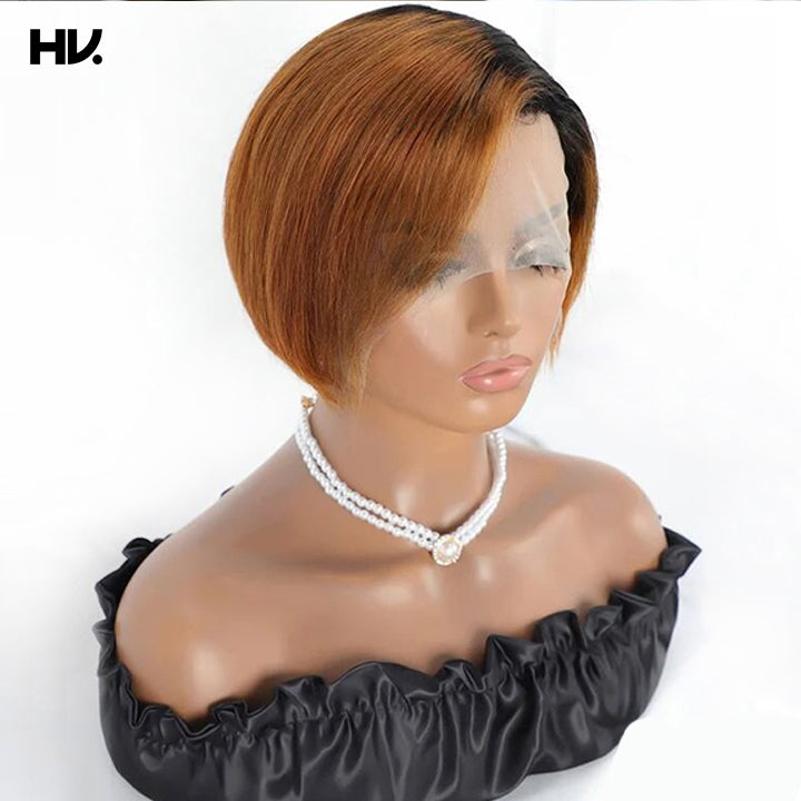 Glueless Ombre Pixie Cut 6 inches J Part Human Hair Wig