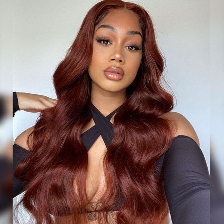 Pre Cut Glueless Wig Reddish Brown Color Human Hair Wigs Body Wave Wig