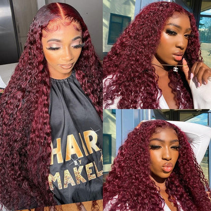 99J Red Burgundy Colored Curly 13x4 Lace Front HD Wig Glueless Human Hair Wig