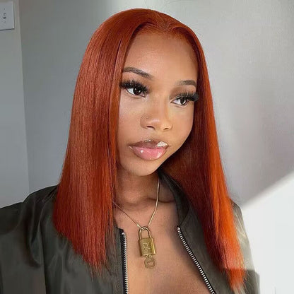 Copper Colored Bob Wigs Ginger Straight Blunt Cut Wig Shoulder Length Hair