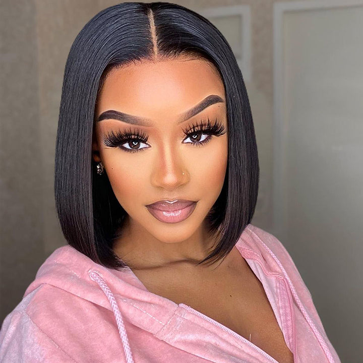 Straight Pre Cut Bob Human Hair Wigs Bob Wear &amp; Go Glueless HD Lace Front Wigs