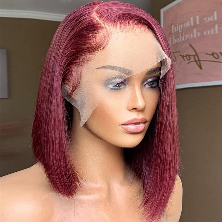 99J Color Straight 4x4/13x4 Lace Bob Wig Glueless Human Hair Wig