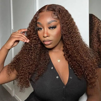 Pre Cut Glueless Lace Wig Chocolate Brown Color Curly Lace Front Human Hair Wigs