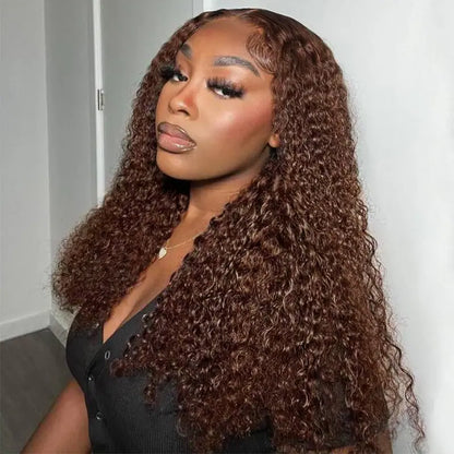 Pre Cut Glueless Lace Wig Chocolate Brown Color Curly Lace Front Human Hair Wigs