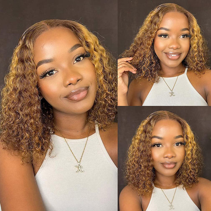 Pre Cut Wig Wear &amp; Go Wig Ombre Highlight Curly Bob Wig Short Ombre Colored Wigs