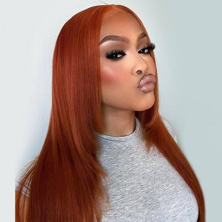 Ginger Color Straight Layer Cut Burnt 5x5 Lace Wig Glueless Butterfly Haircut Human Hair Wig