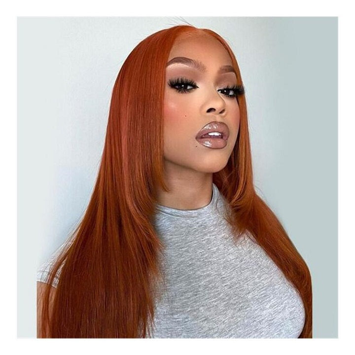 Ginger Color Straight Layer Cut Burnt 5x5 Lace Wig Glueless Butterfly Haircut Human Hair Wig