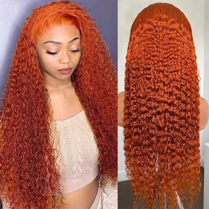 Ginger Color Curly 13x4 Lace Front Wig Glueless HD Lace Human Hair Wig
