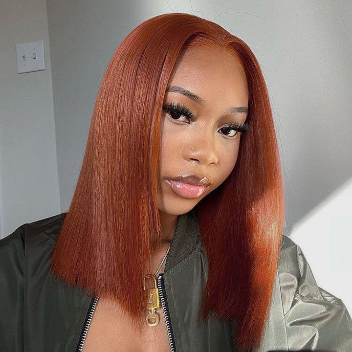 Copper Colored Bob Wigs Ginger Straight Blunt Cut Wig Shoulder Length Hair