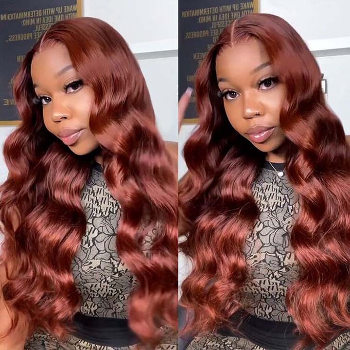 Pre Cut Glueless Wig Reddish Brown Color Human Hair Wigs Body Wave Wig