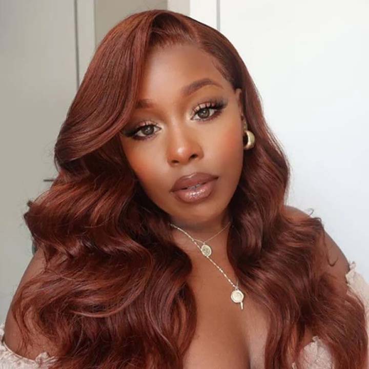 Pre Cut Glueless Wig Reddish Brown Color Human Hair Wigs Body Wave Wig