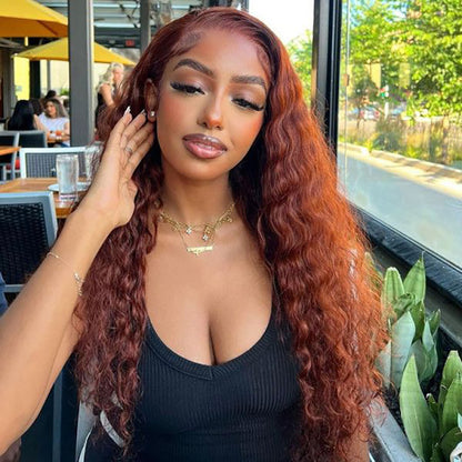 Pre Cut Lace Wig Wear &amp; Go Wig Deep Wave Reddish Brown Color Lace Wigs