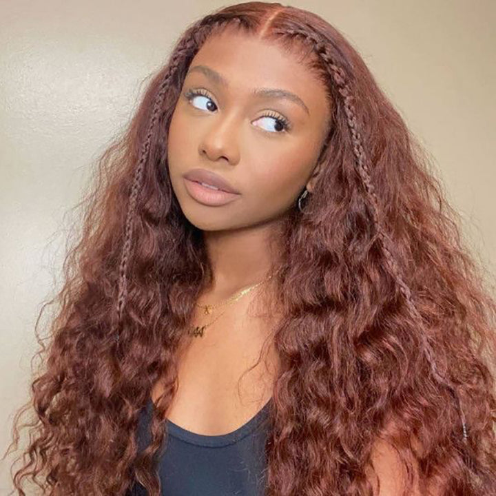 Pre Cut Lace Wig Wear &amp; Go Wig Deep Wave Reddish Brown Color Lace Wigs