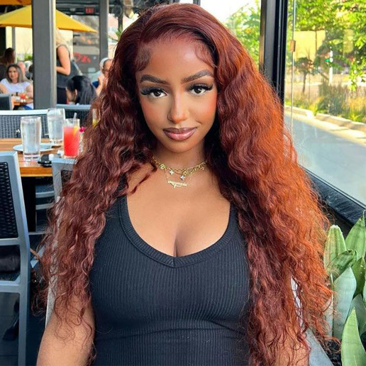 Pre Cut Lace Wig Wear &amp; Go Wig Deep Wave Reddish Brown Color Lace Wigs