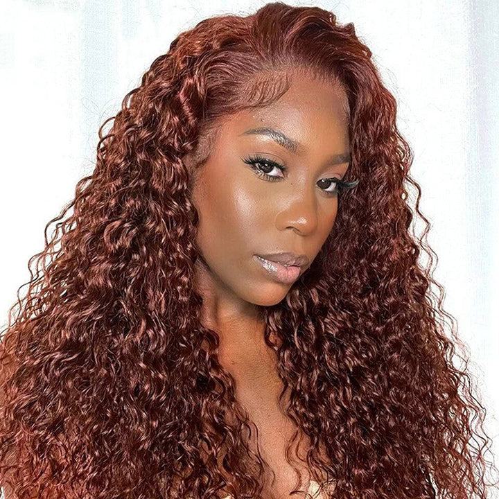 Pre Cut Glueless Wig Reddish Brown Water Wave 5x5 Lace Closure Wigs 180%