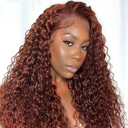 Pre Cut Glueless Wig Reddish Brown Water Wave 5x5 Lace Closure Wigs 180%