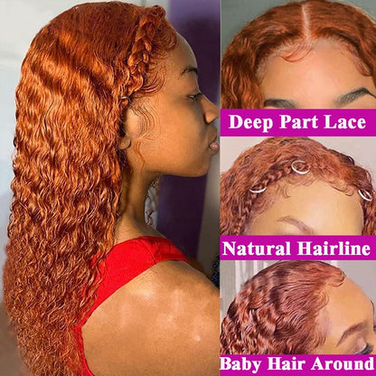 Ginger Color Curly 13x4 Lace Front Wig Glueless HD Lace Human Hair Wig