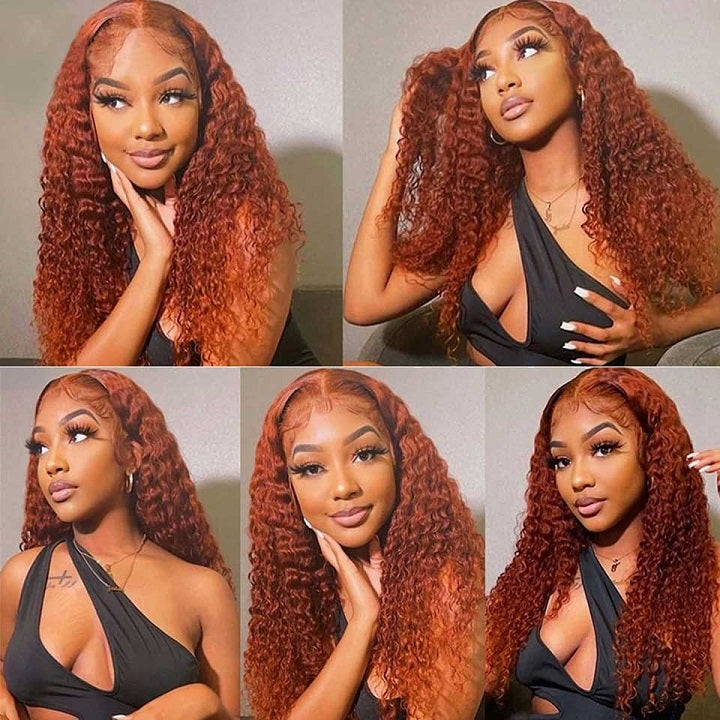 Ginger Color Curly 13x4 Lace Front Wig Glueless HD Lace Human Hair Wig