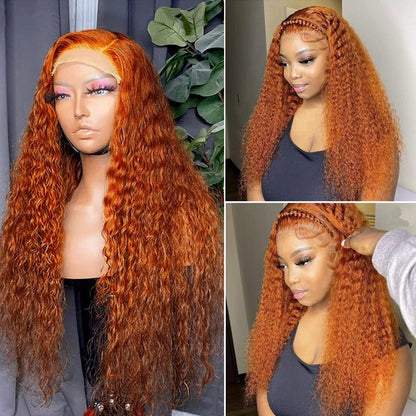 Ginger Color Curly 13x4 Lace Front Wig Glueless HD Lace Human Hair Wig