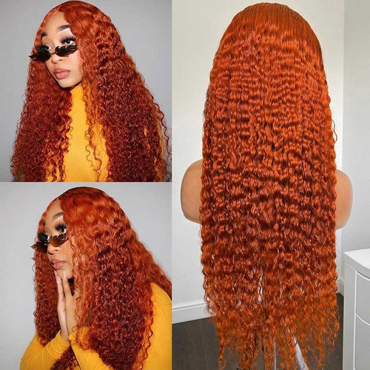 Ginger Color Curly 13x4 Lace Front Wig Glueless HD Lace Human Hair Wig