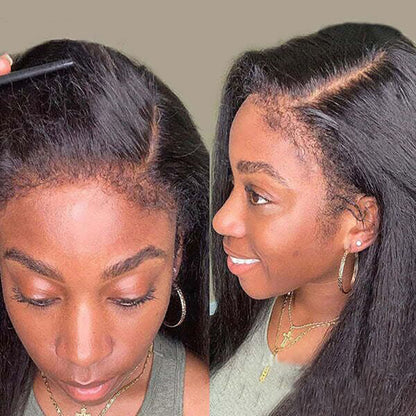 [Alee] 4C Edges Wigs Yaki Kinky Straight HD 13x4 Lace Front Wigs With Curly Baby Hair