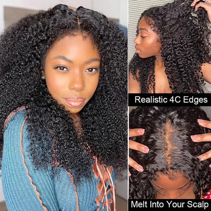 4C Edge Hairline Wig Wear and Go Glueless Curly Baby Hair 13×4 HD Wigs