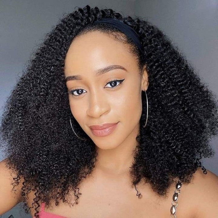 Flash Deal $89.99 18&quot; Afro Kinky Curly Headband Wig Easy Wear Go Human Hair Wigs