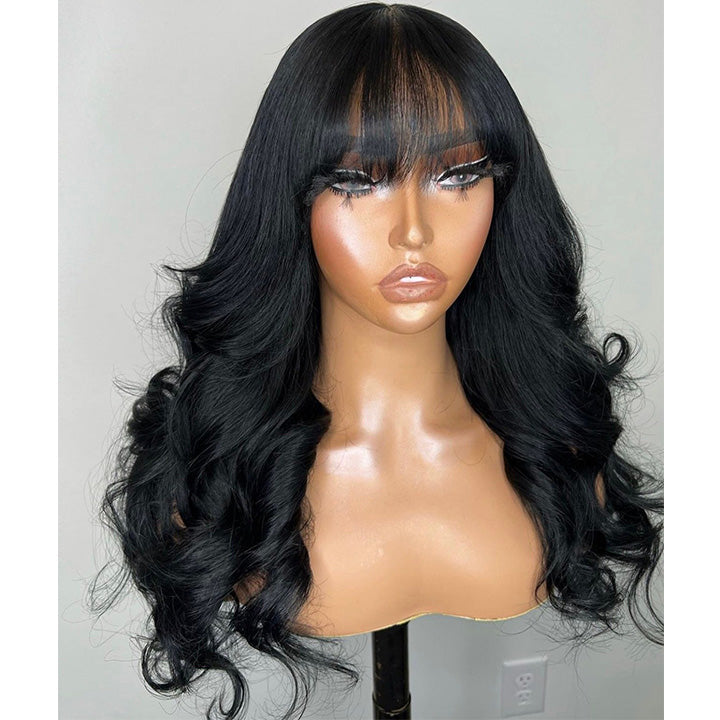 Body Wave 13x5 Lace Front Wig With Bangs Glueless Human Hair Wig