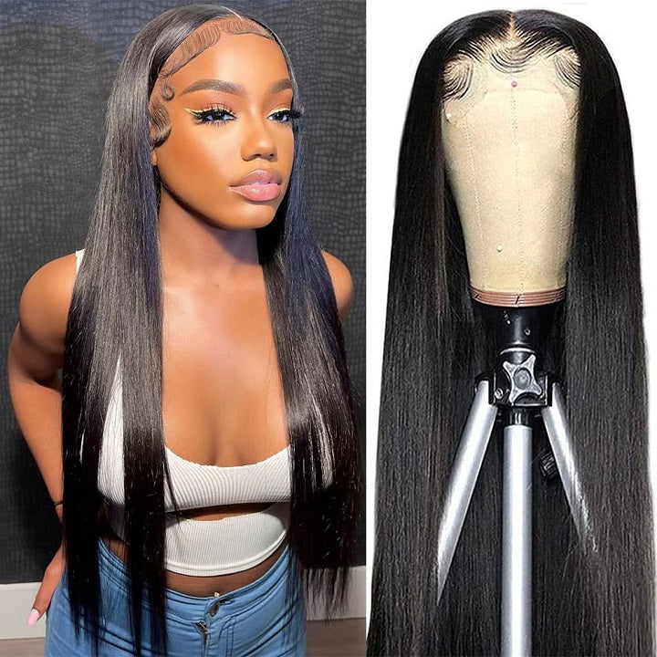 Straight Full Lace Wig Preplucked Hairline Human Hair Wig Can Be Braid