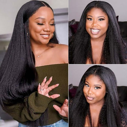 Glueless V Part Wig Kinky Straight Human Hair Wigs No Leave Out Thin V Part Wig