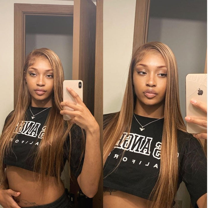 Highlight Honey Brown Straight 13x4 HD Lace Wig Glueless Body Wave Lace Frontal Wig [Beyonce]