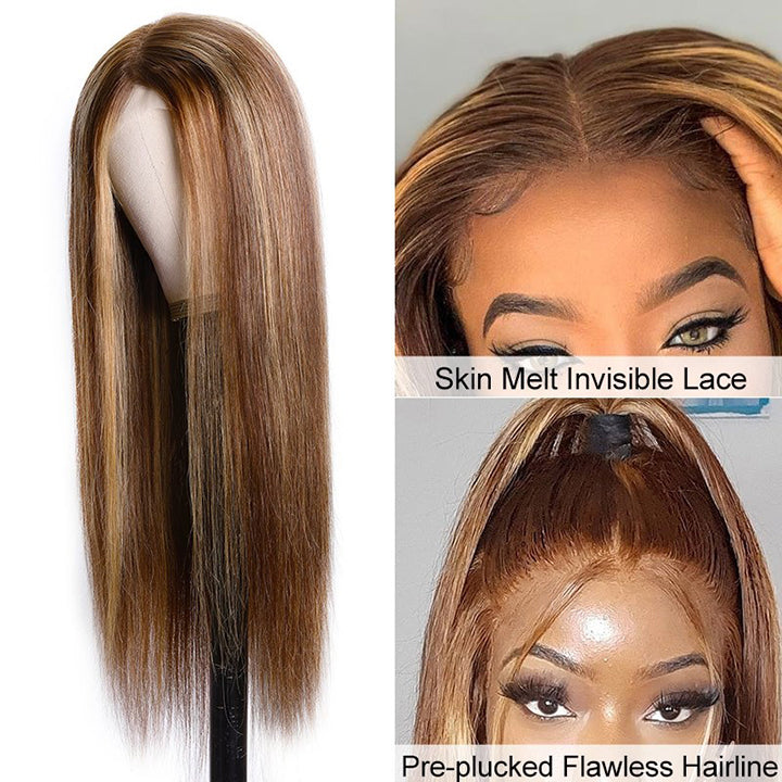 Highlight Honey Brown Straight 13x4 HD Lace Wig Glueless Body Wave Lace Frontal Wig [Beyonce]