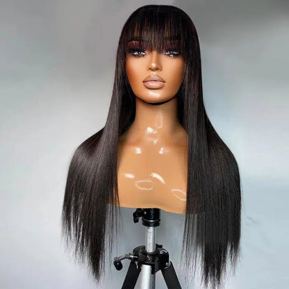 Straight Machinemade Wig With Bangs Glueless Human Hair Wig