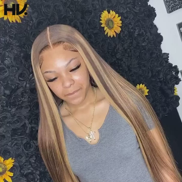 Highlight Honey Brown Straight 13x4 HD Lace Wig Glueless Body Wave Lace Frontal Wig [Beyonce]