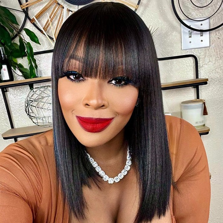 Glueless Straight Bob Wig With Bangs Full Machinemade Human Hair Wig