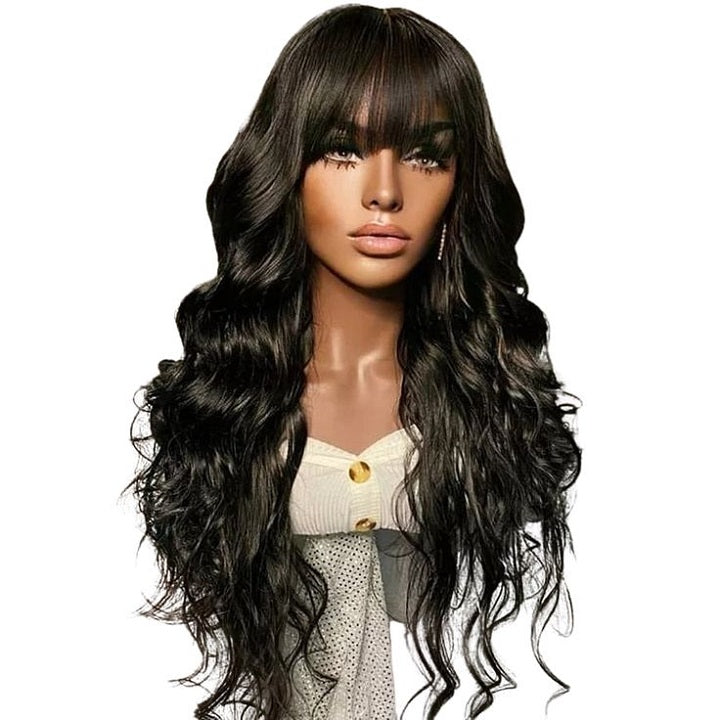 Body Wave Wig With Bangs Glueless Full Machinemade Human Hair Wig
