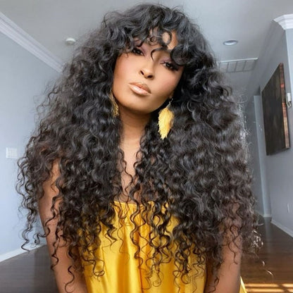 Glueless Curly Wig With Bangs Full Machinemade Human Hair Wig