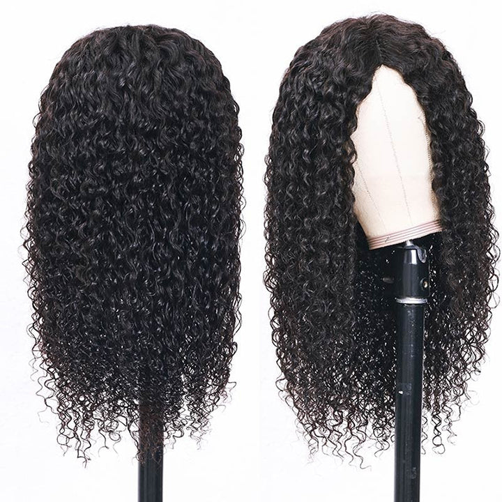 V Part Jerry Curly Wigs Human Hair Wigs For Women No Glue Needed