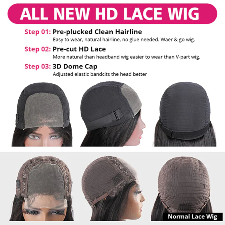 Pre Cut 5x5 Glueless Lace Closure Wigs Straight Human Hair Wig Real HD Lace Wigs [Magic]