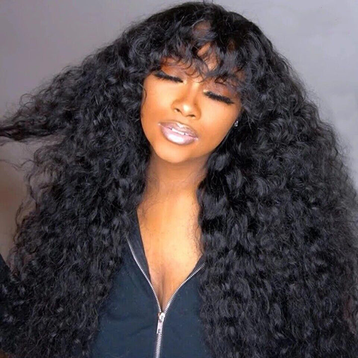 True Scalp Wig Human Hair Wigs with Bangs Glueless Deep Wave Wig