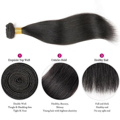 Straight Human Hair 3 Bundles With 13x4 Lace Frontal