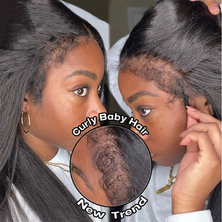 4C Hairline Edge Wigs 13x4 Straight HD Lace Front Human Hair Wigs With Curly Baby Hair Around