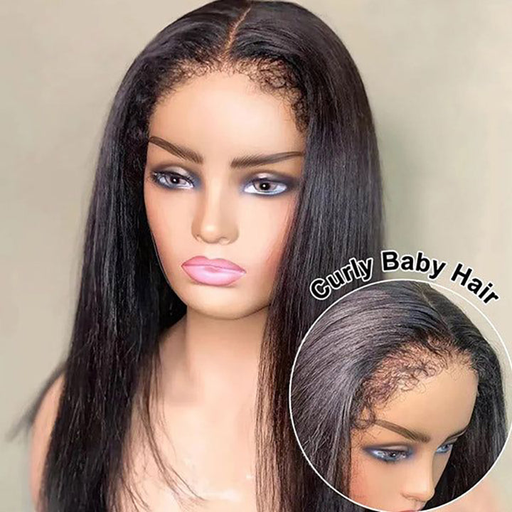 4C Hairline Edge Wigs 13x4 Straight HD Lace Front Human Hair Wigs With Curly Baby Hair Around